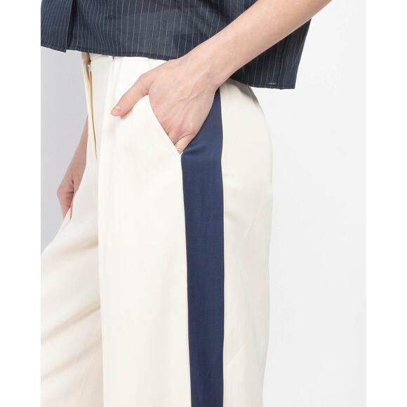 Elegant Cream Wide Leg Pants with Navy Stripe - Picture 4 of 4